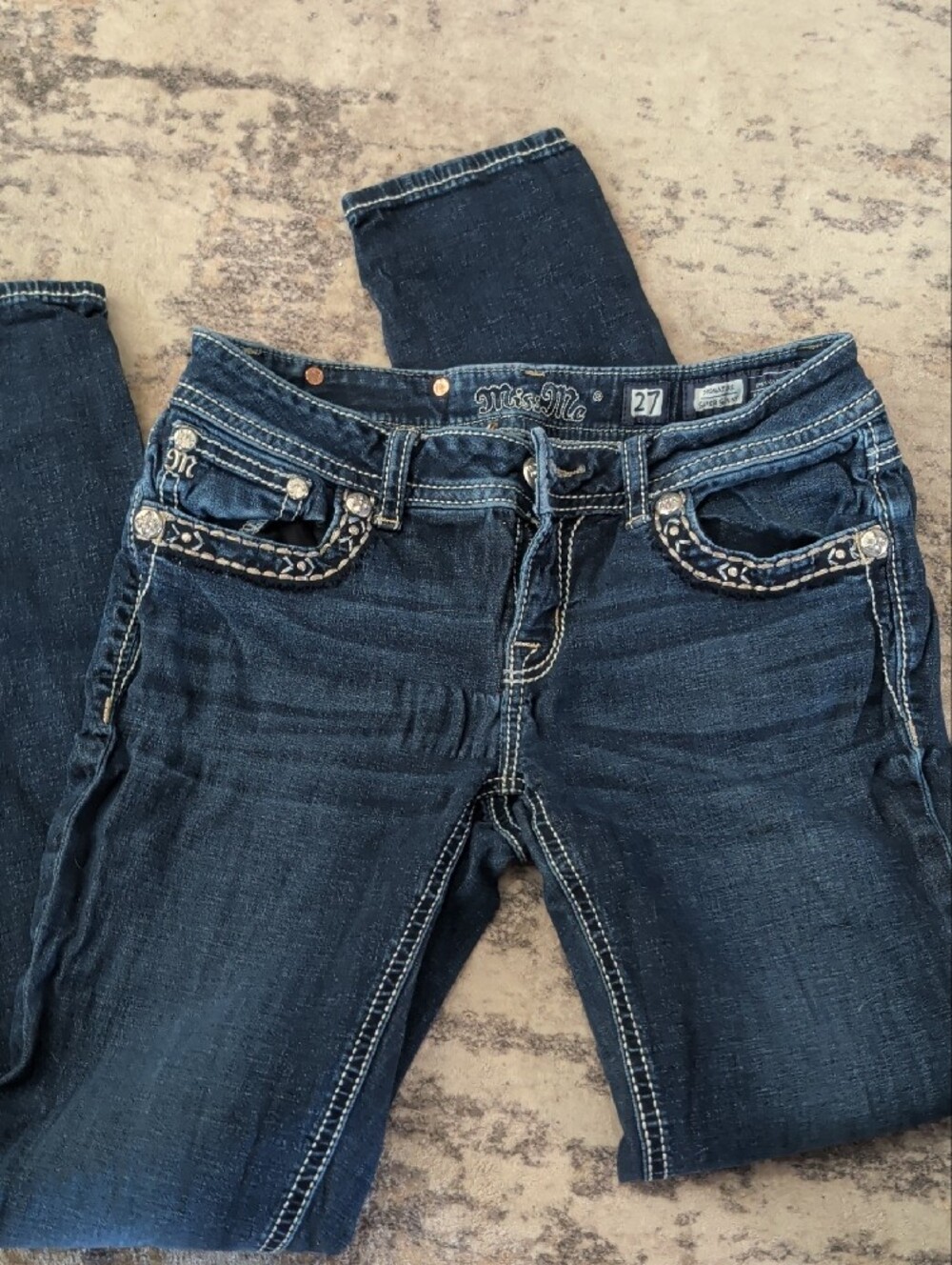 Miss Me Dark Blue Skinny Jeans with Contrast Stitching - Picture 4 of 6